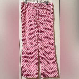 Charter Club Linen Luxury Block Print Pink White Drawstring Pants Medium